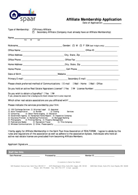 AFFILIATE MEMBERSHIP APPLICATION FORM.